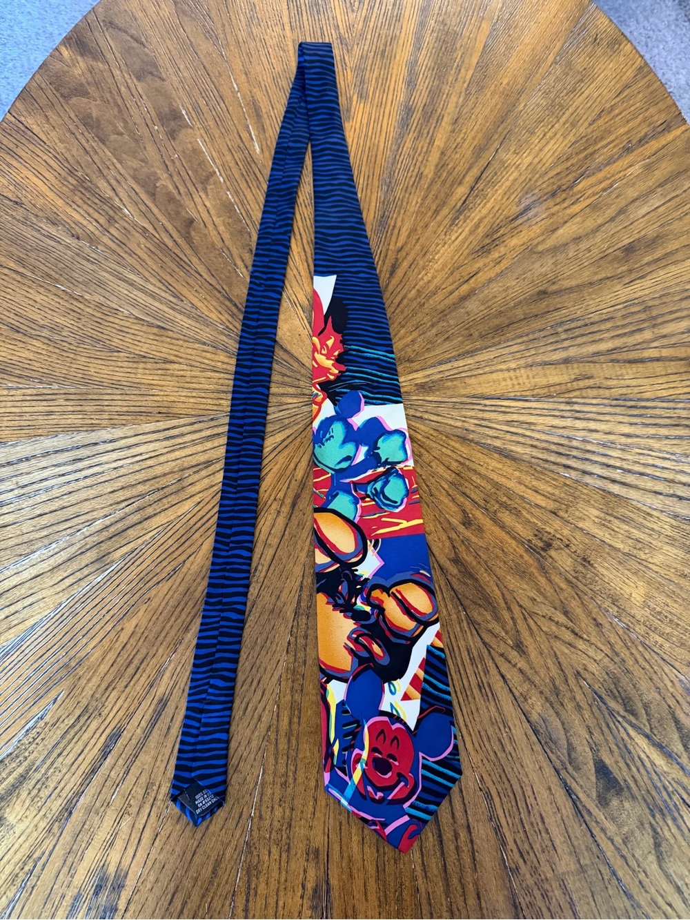 Disney Mickey Mouse Navy Multicolor Graphic Silk Tie - Vibrant Abstract Pattern